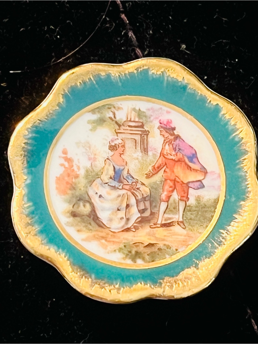 Limoges Turquoise and Gold Decorative Porcelain Plate